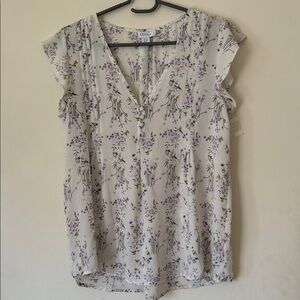 Kenar‎ White and Purple Floral Blouse
